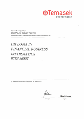 Temasek Polytechnic Diploma in Financial Business Informatics with Merit